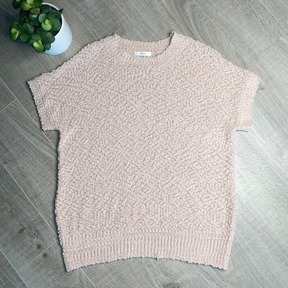CHERISH Blush Pink Knit Teddy Short Sleeve Pullover Sweater